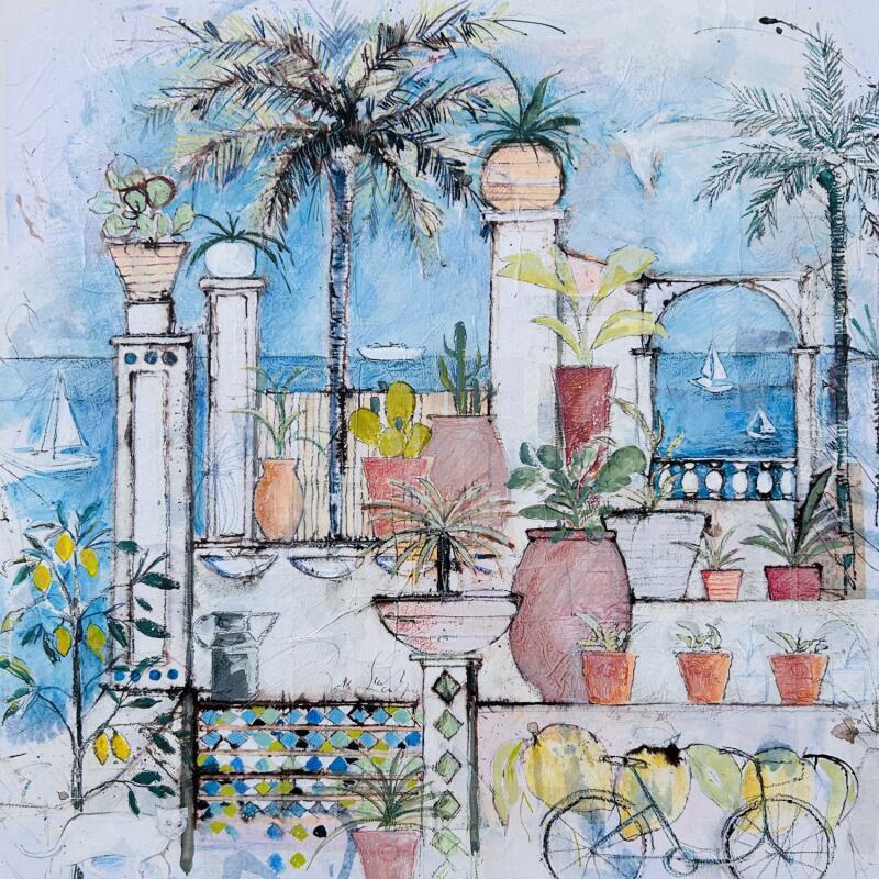 Painting Azur by Colombo Cécile | Painting Naive art Acrylic, Gluing, Ink, Pastel, Watercolor Landscapes, Nature