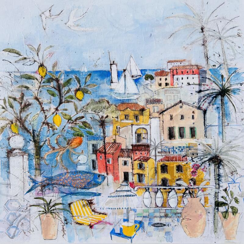 Painting Majestic Méditerranée by Colombo Cécile | Painting Naive art Acrylic, Gluing, Ink, Pastel, Watercolor Landscapes, Marine, Nature
