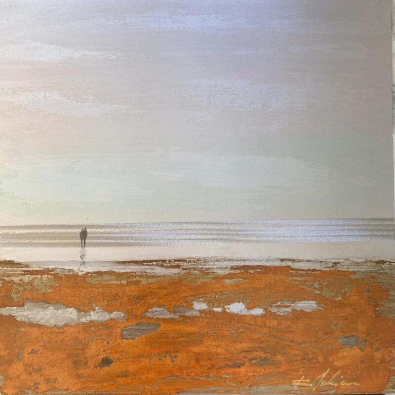 Peinture Couple plage des 3 digues  par Mahieu Bertrand | Tableau Figuratif Métal Paysages