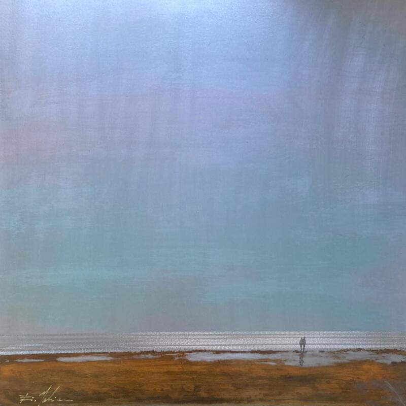 Painting Couple plage du Lido  by Mahieu Bertrand | Painting Figurative Metal Landscapes