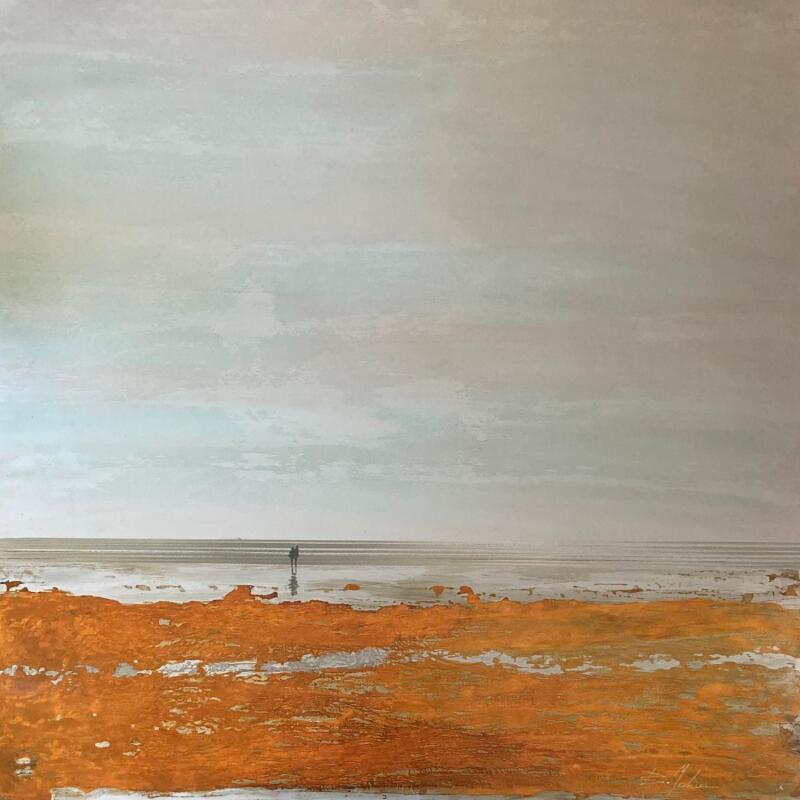 Painting Couple face à la mer by Mahieu Bertrand | Painting Figurative Metal Landscapes