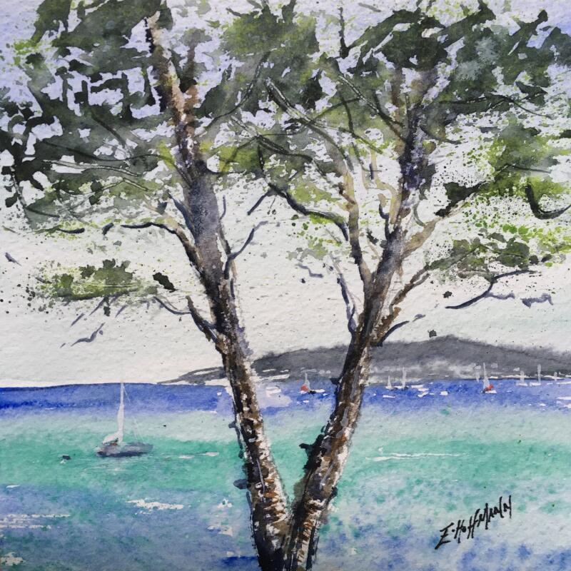 Painting Vue reposante  by Hoffmann Elisabeth | Painting Figurative Watercolor Landscapes, Marine