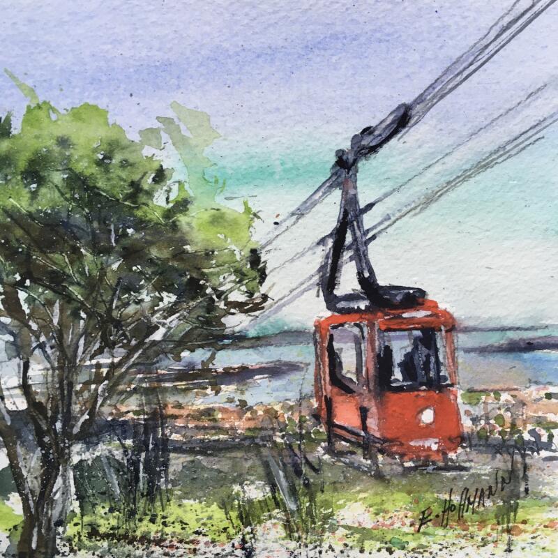 Painting Le téléphérique de Toulon by Hoffmann Elisabeth | Painting Figurative Watercolor Landscapes, Urban