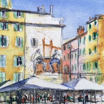 Painting Toulon Hommage à Raimu  by Hoffmann Elisabeth | Painting Figurative Watercolor Urban