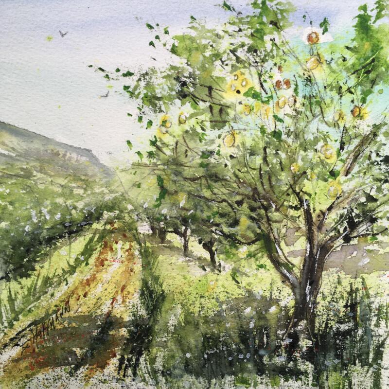 Painting Le sentier des citronniers  by Hoffmann Elisabeth | Painting Figurative Watercolor Landscapes, Nature, Pop icons