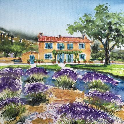 Painting Le Mas aux lavandes  by Hoffmann Elisabeth | Painting Figurative Watercolor Landscapes, Nature