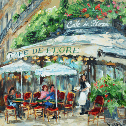 Painting Café de Flore by Novokhatska Olga | Painting Figurative Acrylic, Oil Urban