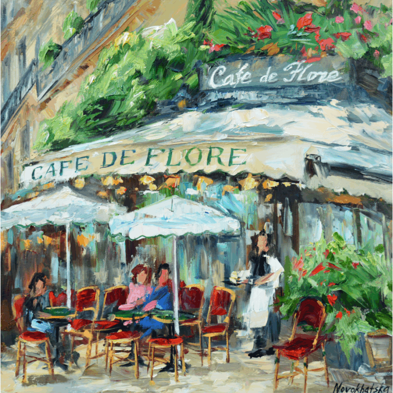 Painting Café de Flore by Novokhatska Olga | Painting Figurative Acrylic, Oil Urban