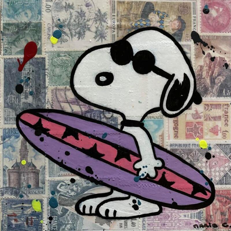 Painting snoopy surf by Marie G.  | Painting Pop-art Acrylic, Gluing, Wood Pop icons