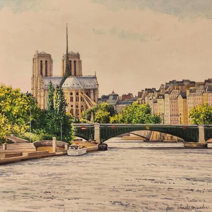 Painting Notre Dâme by Decoudun Jean charles | Painting Figurative Watercolor Urban
