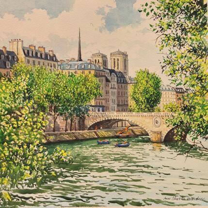 Painting Pont Louis Philippe et Notre Dâme by Decoudun Jean charles | Painting Figurative Watercolor Urban