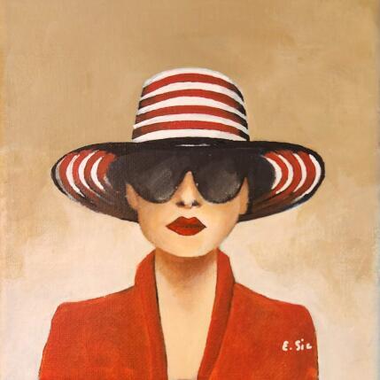 Painting Chapeau rayé rouge by Sie Evelyne | Painting Figurative Acrylic Life style