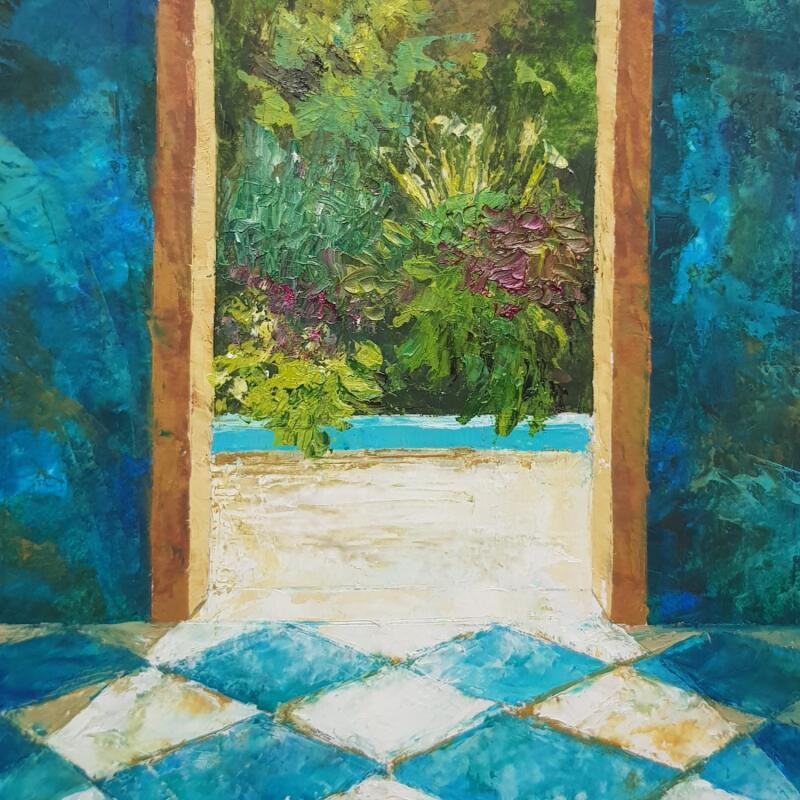 Painting Le petit patio by Bessé Laurelle | Painting Figurative Oil Architecture, Landscapes, Life style
