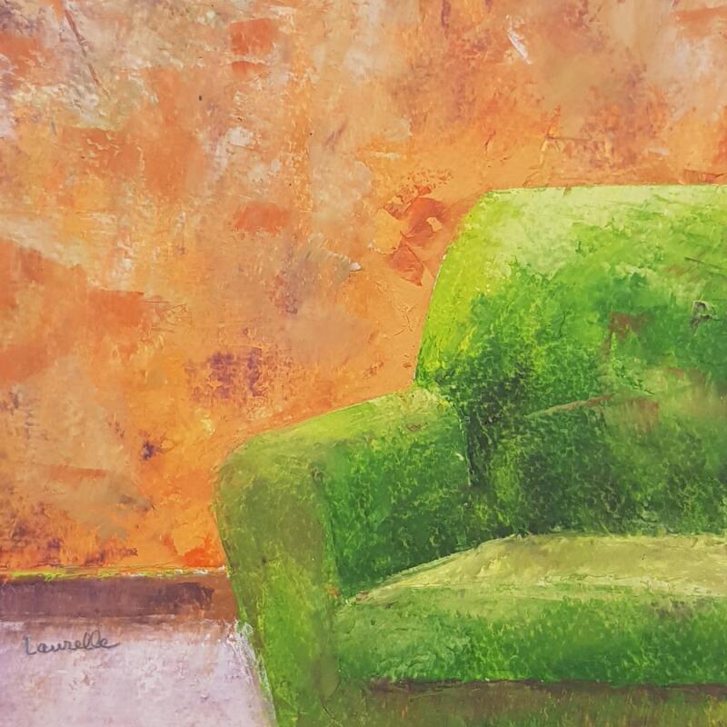 Painting Le fauteuil de velours vert by Bessé Laurelle | Painting Figurative Oil Architecture, Life style