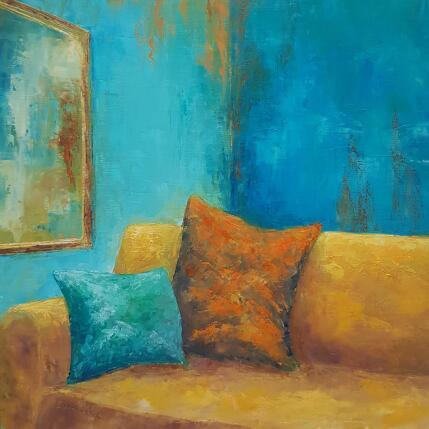 Painting Le salon bleu by Bessé Laurelle | Painting Figurative Oil Architecture, Life style