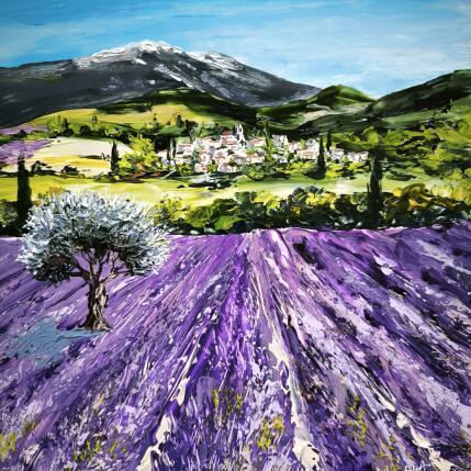 Painting Au milieu des lavandes  by Rey Ewa | Painting Figurative Acrylic Landscapes