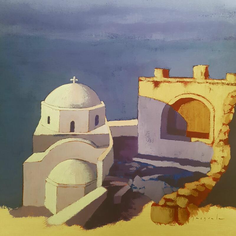 Painting Balade à Oia by Pasquale | Painting Figurative Acrylic Architecture, Landscapes, Nature