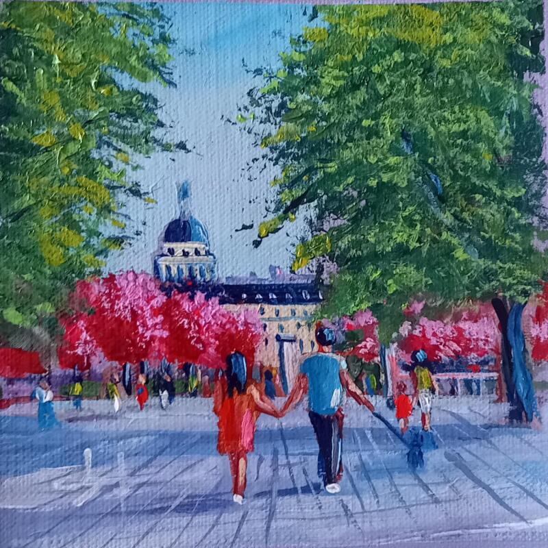Painting Promenade en amoureux dans le parc des Invalides à Paris  by Degabriel Véronique | Painting Realism Oil Landscapes, Life style, Urban