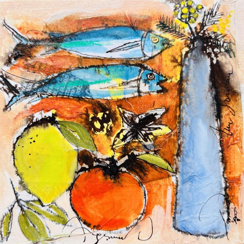 Painting Les 2 sardines by Colombo Cécile | Painting Naive art Acrylic, Gluing, Ink, Pastel, Watercolor Still-life