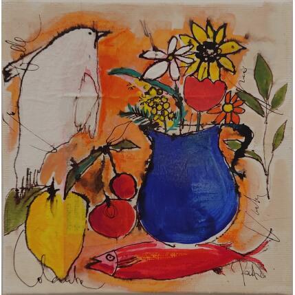Peinture Colombe par Colombo Cécile | Tableau Art naïf Acrylique, Aquarelle, Collage, Encre, Pastel Natures mortes