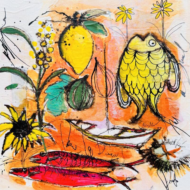 Painting Lieu gourmand by Colombo Cécile | Painting Naive art Acrylic, Gluing, Ink, Pastel, Watercolor Nature, Pop icons, Still-life