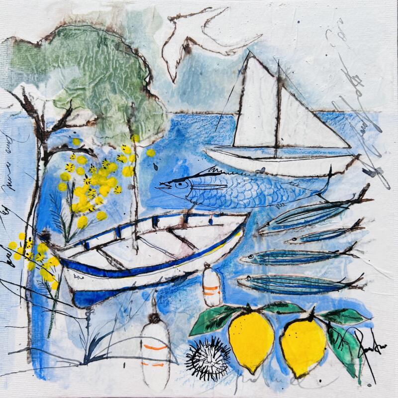 Painting Atmosphère by Colombo Cécile | Painting Naive art Acrylic, Gluing, Ink, Pastel, Watercolor Landscapes, Nature, Pop icons
