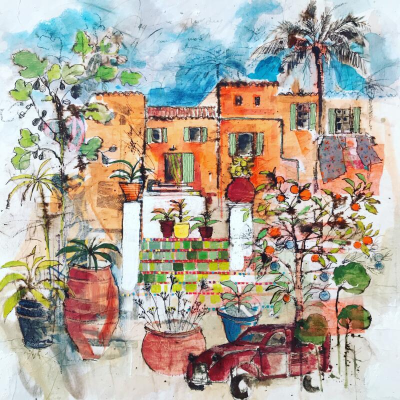 Painting La deuche by Colombo Cécile | Painting Naive art Acrylic, Gluing, Ink, Pastel, Watercolor Landscapes, Life style, Nature