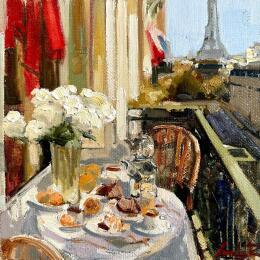 Painting  Savoring the Moment  by Xanlar | Painting Impressionism Oil Architecture, Landscapes, Society