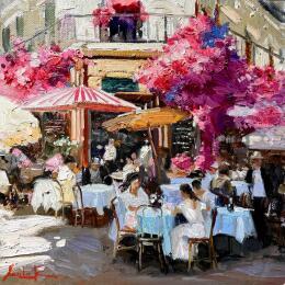 Painting Conversations Over Coffee  by Xanlar | Painting Impressionism Oil Landscapes, Society, Urban