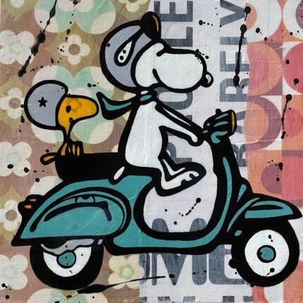Painting Ballade en Vespa by Marie G.  | Painting Pop-art Acrylic, Cardboard, Gluing Pop icons
