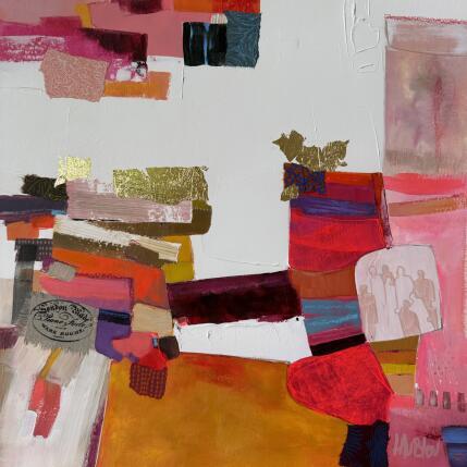 Painting En famille by Lau Blou | Painting Abstract Acrylic, Gluing, Gold leaf, Pastel