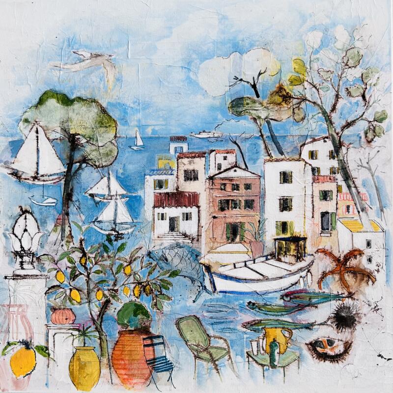 Painting Parfum d'été by Colombo Cécile | Painting Naive art Acrylic, Gluing, Ink, Pastel, Watercolor Landscapes, Marine, Nature