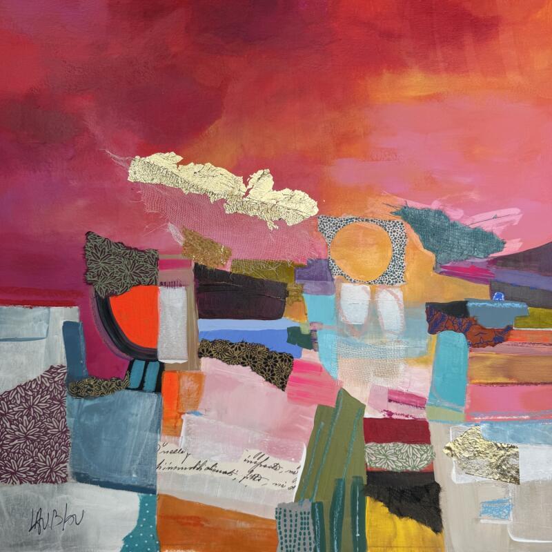 Painting Découverte des cachettes by Lau Blou | Painting Abstract Acrylic, Gluing, Gold leaf, Pastel Landscapes