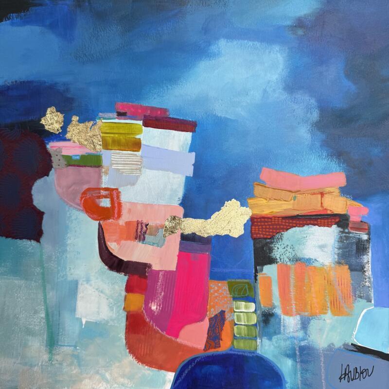Painting La grande écluse de St Paul by Lau Blou | Painting Abstract Acrylic, Gluing, Gold leaf, Pastel Landscapes