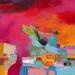 Painting Le rocher des oliviers by Lau Blou | Painting Abstract Landscapes Acrylic Gluing Pastel Gold leaf