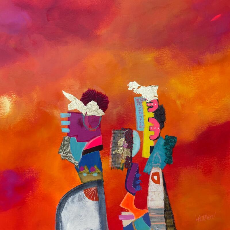 Painting Protéger à jamais by Lau Blou | Painting Abstract Acrylic, Gluing, Gold leaf, Pastel Life style