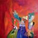 Painting Trois amies pour la vie by Lau Blou | Painting Abstract Life style Acrylic Gluing Pastel Gold leaf
