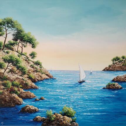 Painting Evasion turquoise by Blandin Magali | Painting Figurative Oil Landscapes