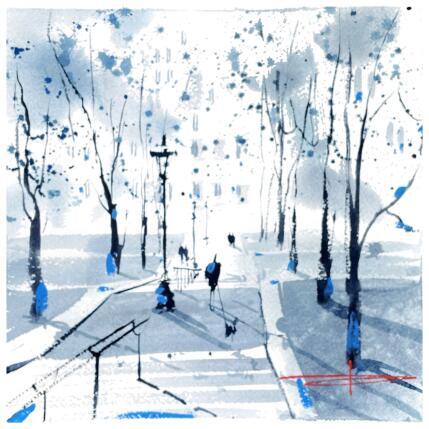 Painting Men in black in Montmartre by Bailly Kévin  | Painting Figurative Ink, Watercolor Architecture, Pop icons, Urban