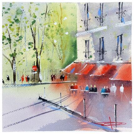 Gemälde Sunny corner in Paris von Bailly Kévin  | Gemälde Figurativ Aquarell, Tinte Architektur, Pop-Ikonen, Urban