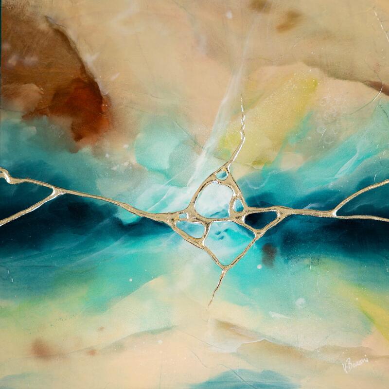 Painting Kintsugi éclatant mini by Baroni Victor | Painting Abstract Minimalist Acrylic Gold leaf
