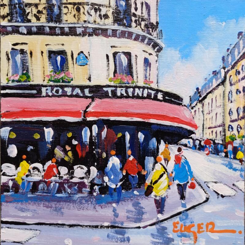 Peinture  BRASSERIE RUE SAINT LAZARE A PARIS par Euger | Tableau Figuratif Acrylique, Carton Scènes de vie, Société, Urbain
