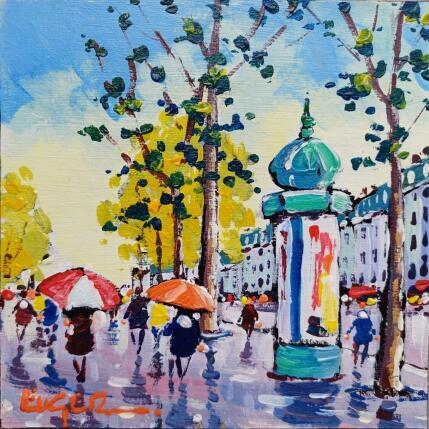 Painting BOULEVARD HAUSSMANN SOUS LA PLUIE by Euger | Painting Figurative Acrylic Life style, Society, Urban