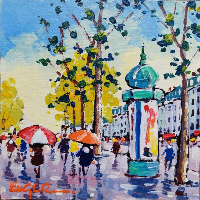Painting BOULEVARD HAUSSMANN SOUS LA PLUIE by Euger | Painting Figurative Acrylic Life style, Society, Urban
