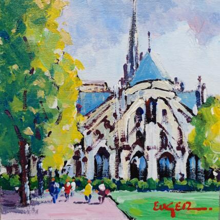 Painting LES JARDINS DE NOTRE DAME DE PARIS by Euger | Painting Figurative Acrylic Life style, Urban