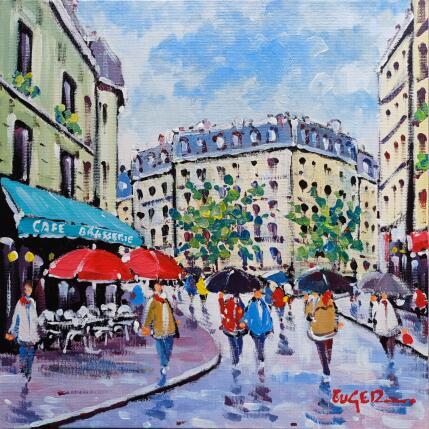 Painting PLUIE QUARTIER LATIN A PARIS by Euger | Painting Figurative Acrylic Life style, Society, Urban