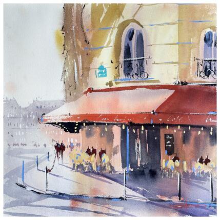 Painting Coffee corner in Paris by Bailly Kévin  | Painting Figurative Ink, Watercolor Architecture, Urban