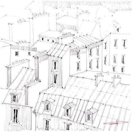 Painting The roofs of Paris are for you !  by Bailly Kévin  | Painting Figurative Ink, Watercolor Architecture, Urban