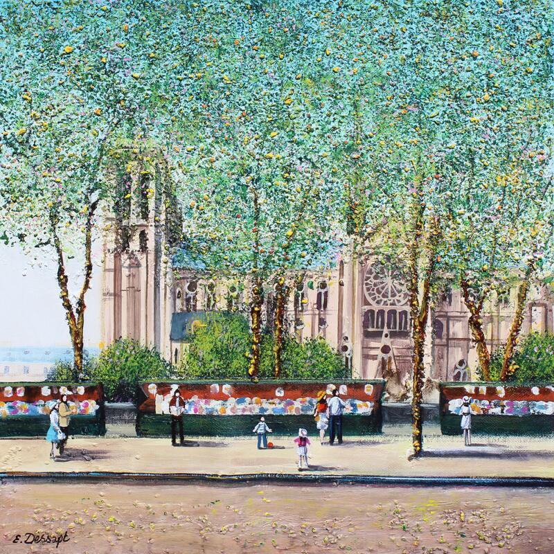 Painting L'été , les bouquinistes et notre-dame by Dessapt Elika | Painting Impressionism Acrylic, Sand