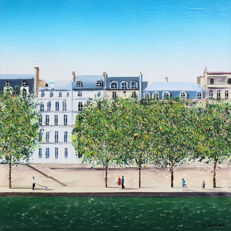 Painting L'été sur les quais de Seine by Dessapt Elika | Painting Impressionism Acrylic, Sand